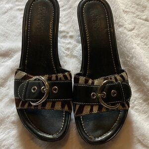 Franco Sarto Zebra Print Black and Brown Sandals